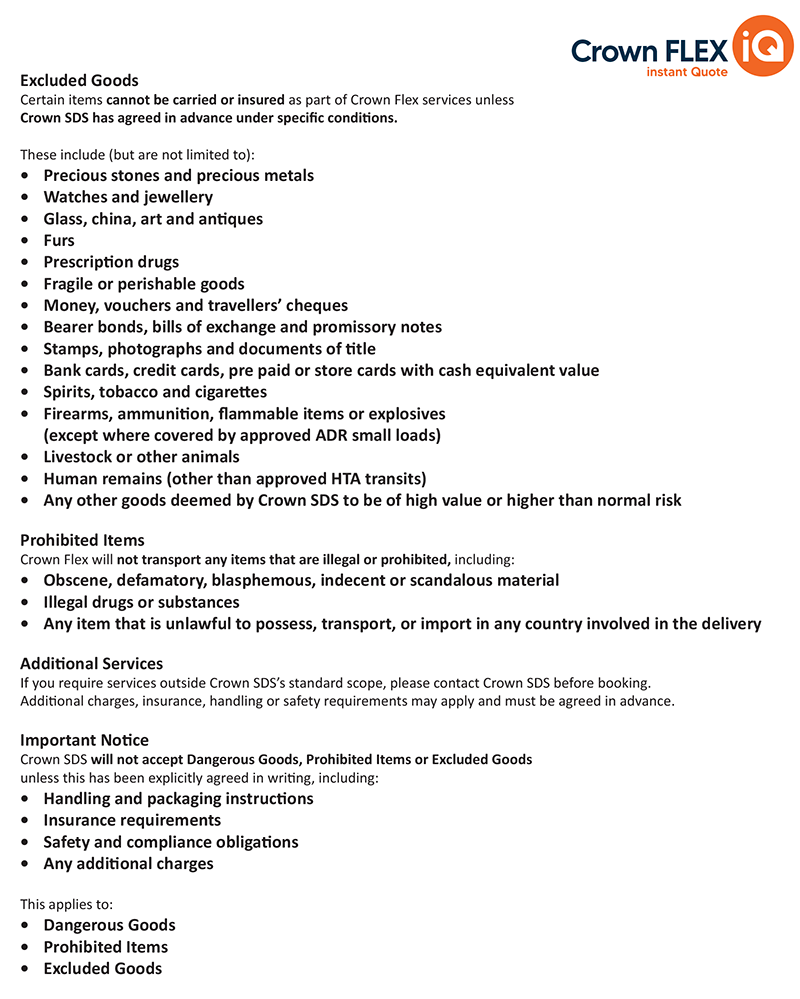 Dangerous or excluded goods policy